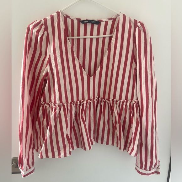 Red + white striped, long sleeved Zara top 🤍❤️🤍❤️ - Picture 3 of 5